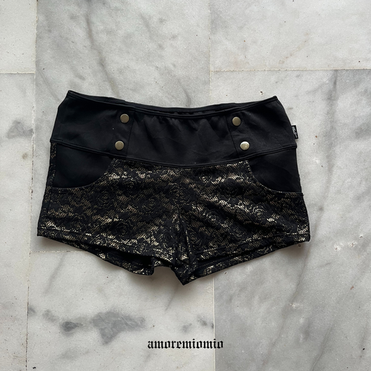 Black & Gold Lace Mini Shorts
