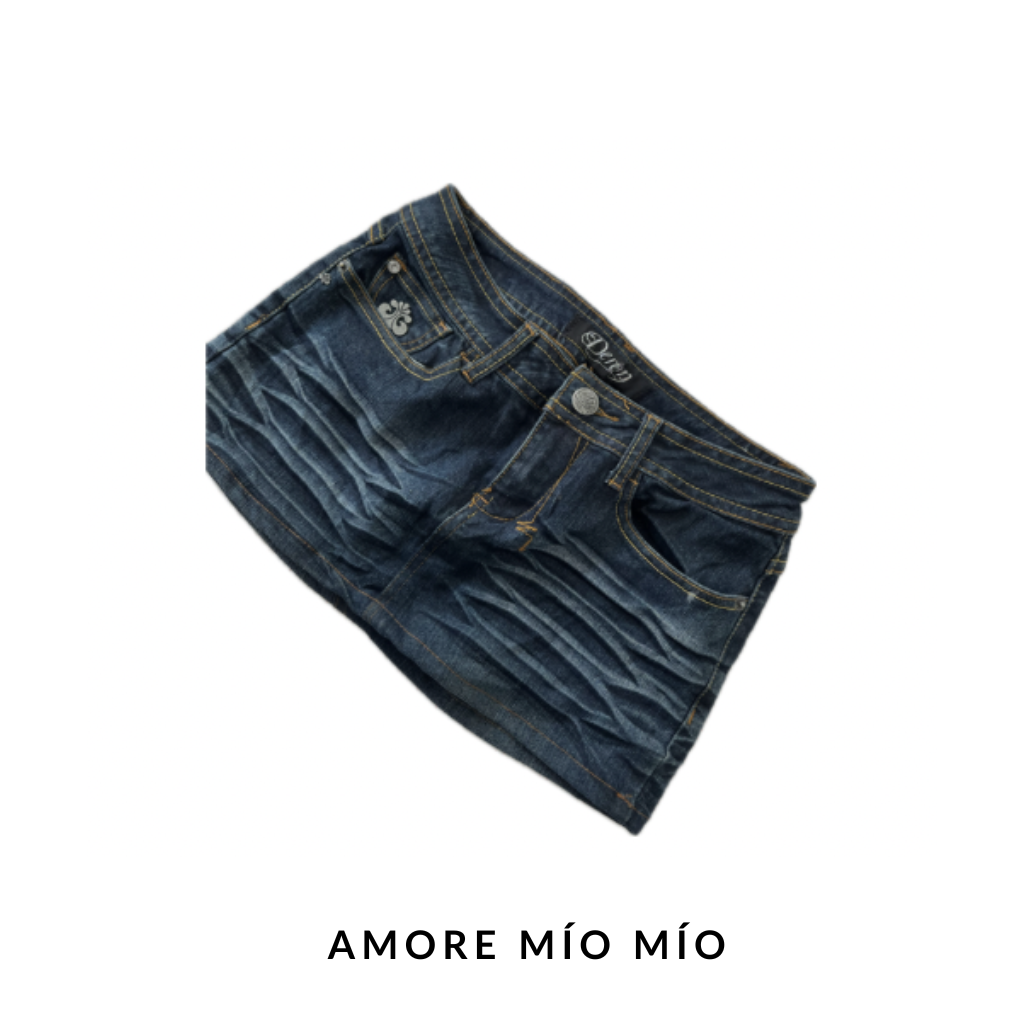 vintage Denim Mini Skirt with Turquoise Embroidery & Stud Details