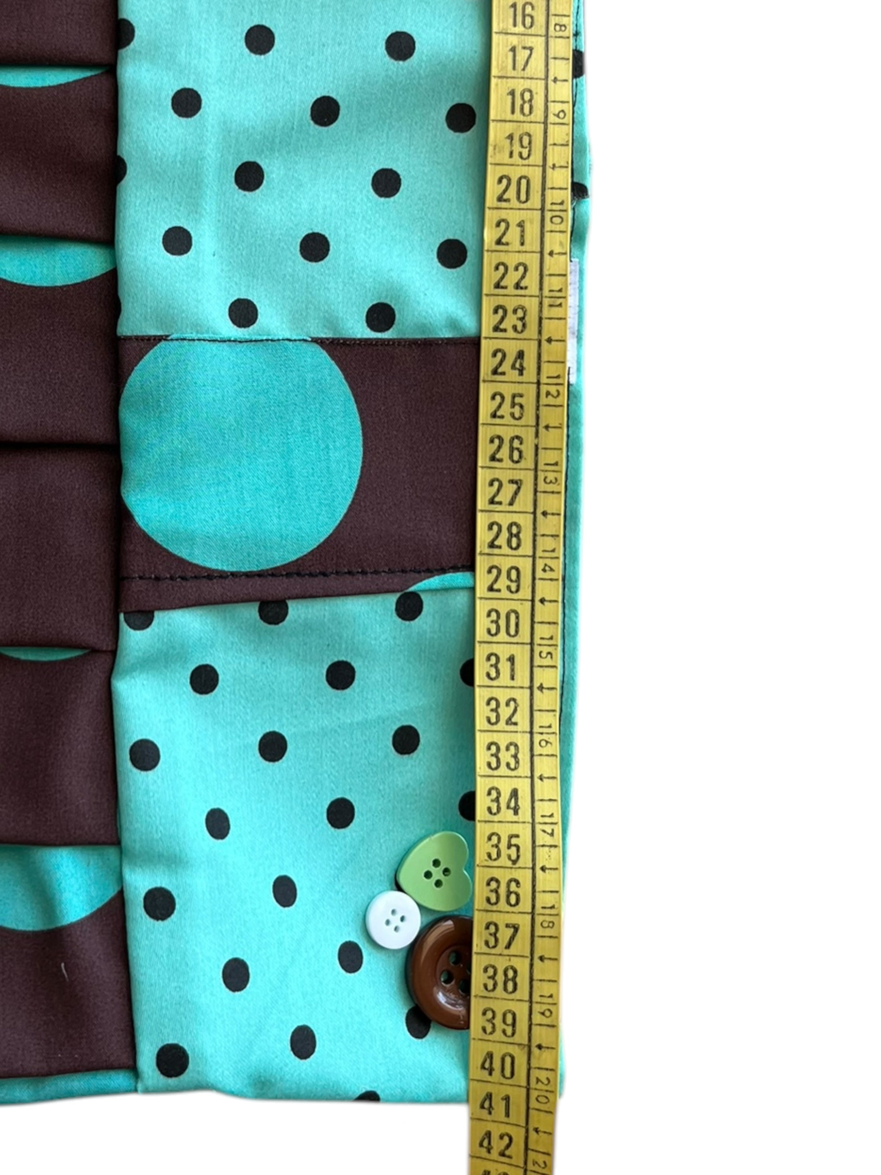 mini skirt with brown and turquoise polka dots