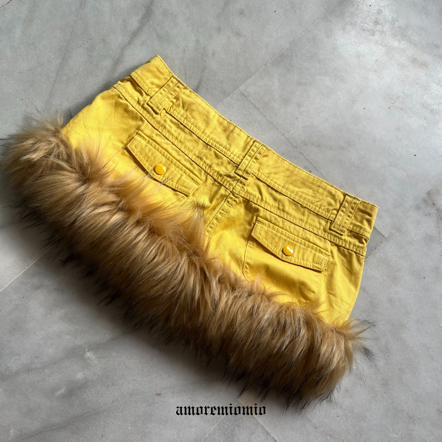 2K Yellow Mini Skirt with Faux Fur Trim