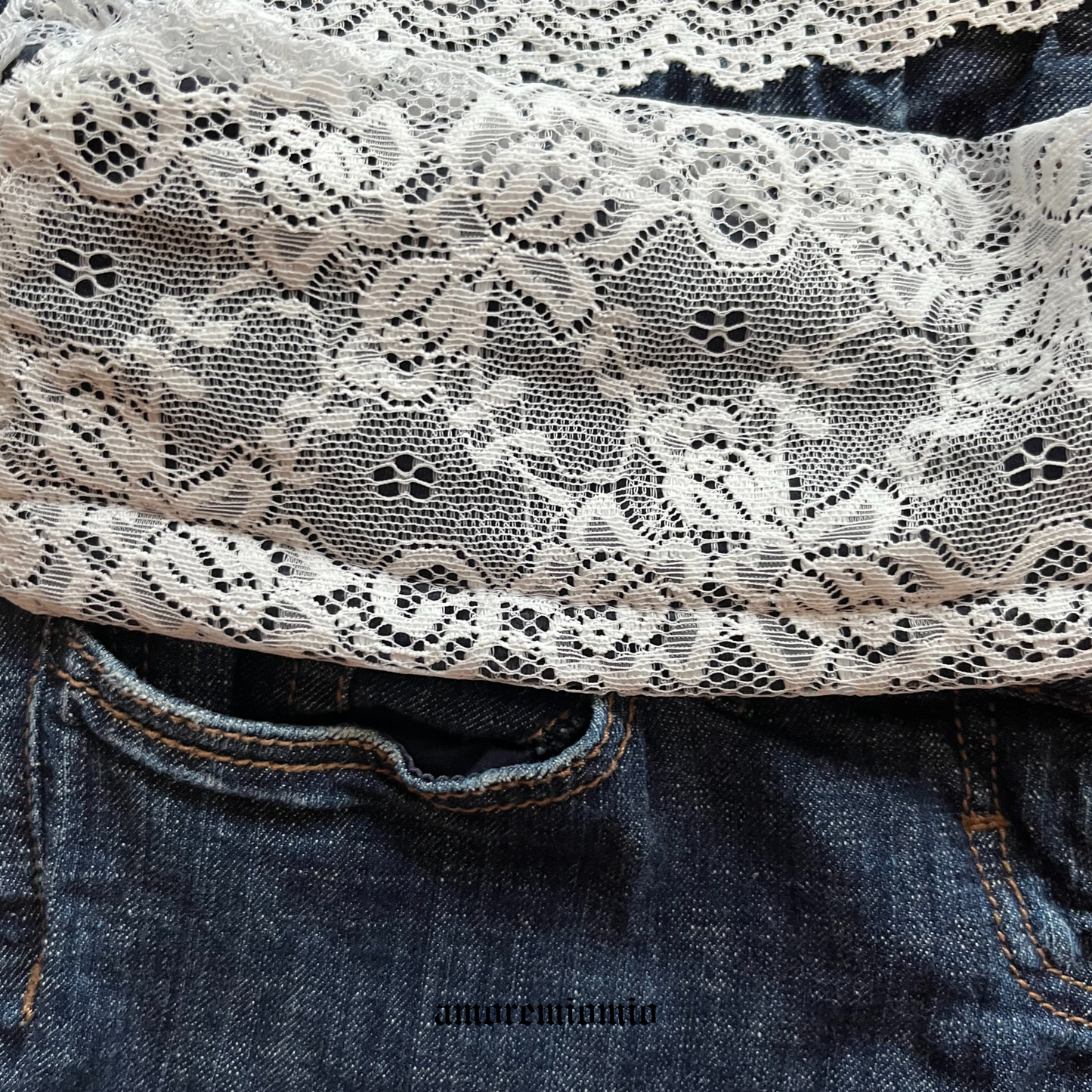 Low Rise Lace Denim Pants