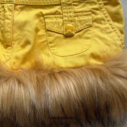 2K Yellow Mini Skirt with Faux Fur Trim