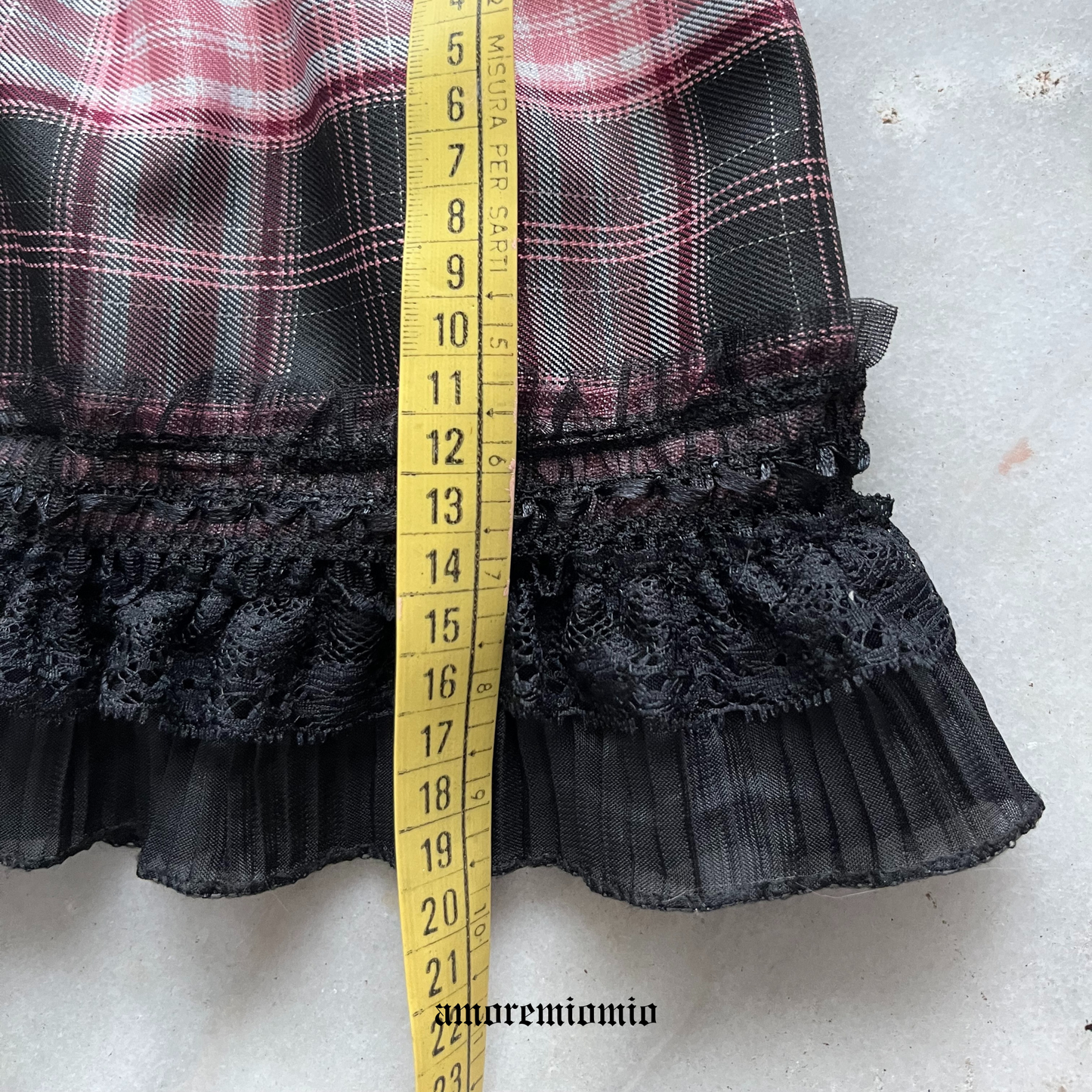 Gothic Plaid Mini Skirt with Lace