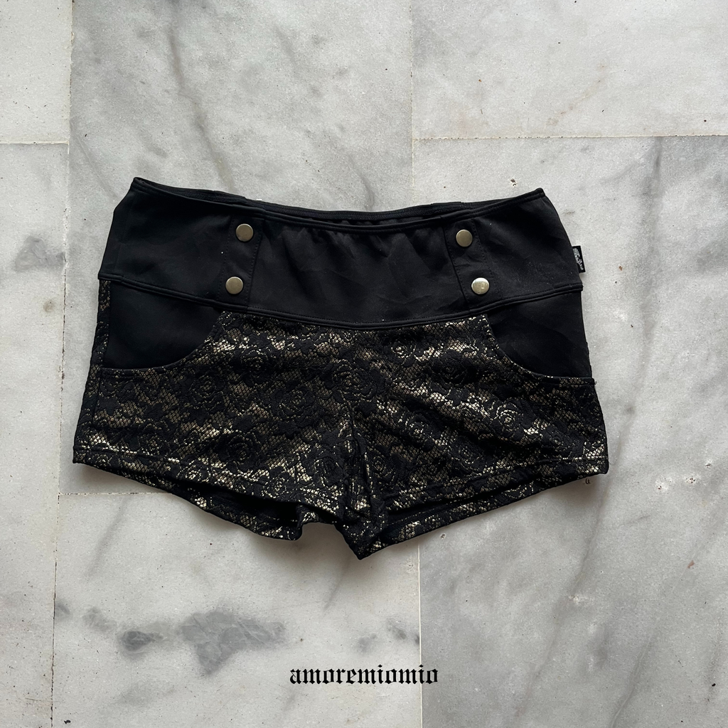 Black & Gold Lace Mini Shorts