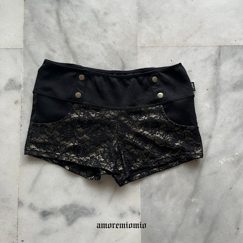 Black & Gold Lace Mini Shorts