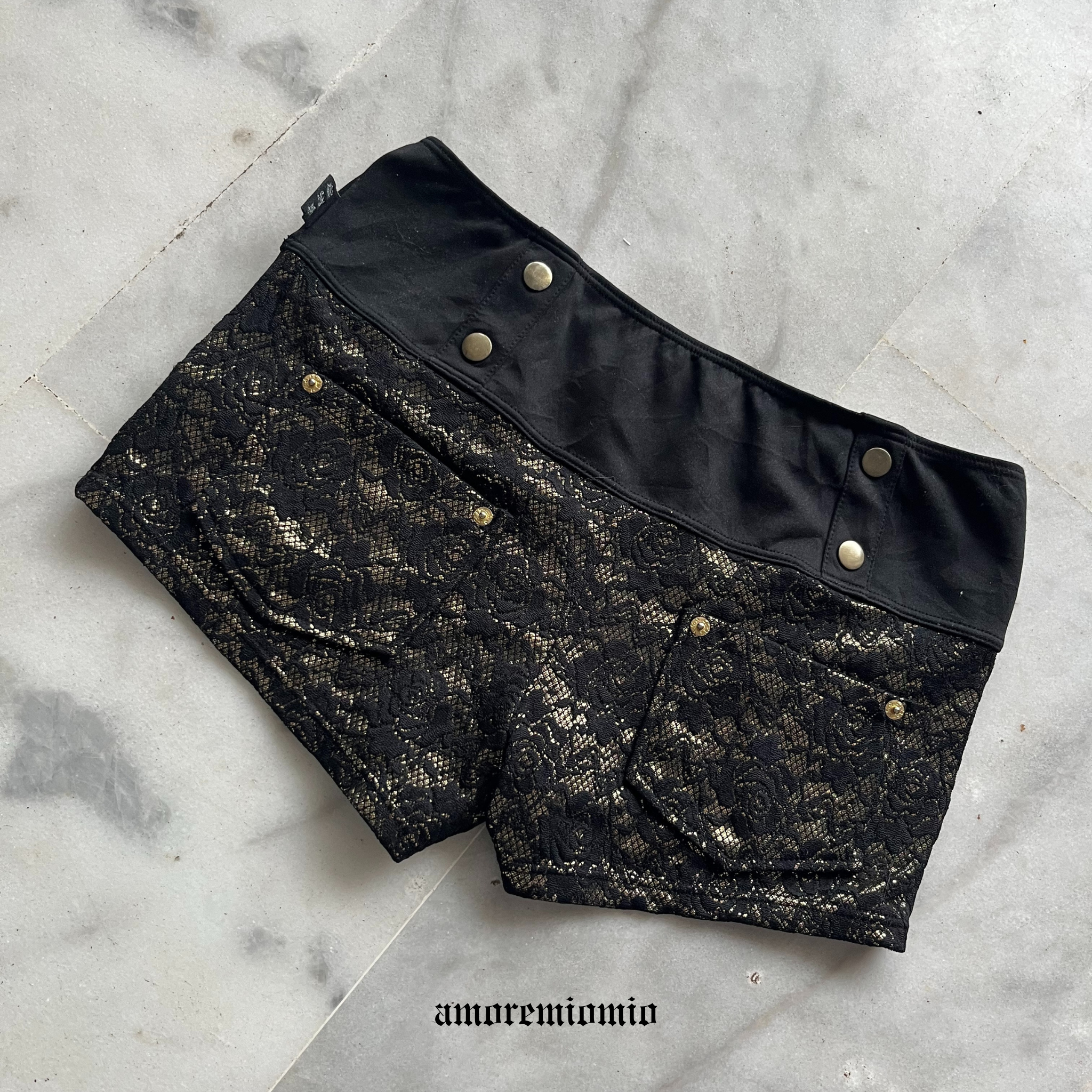 Black & Gold Lace Mini Shorts