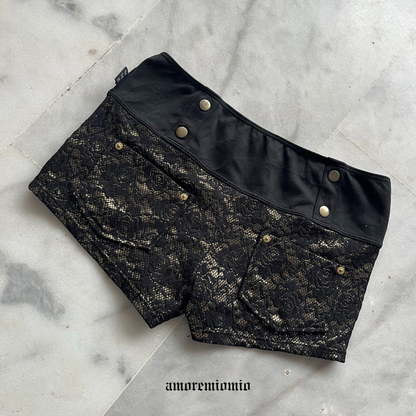 Black & Gold Lace Mini Shorts