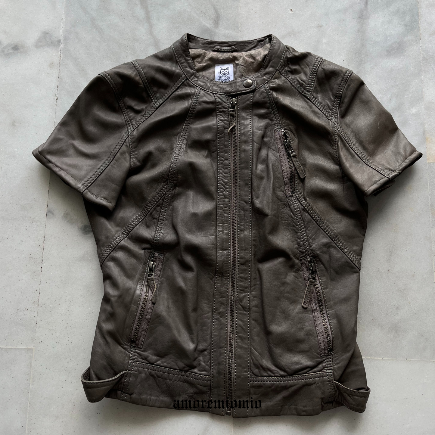 Short Sleeve Faux Leather Jacket