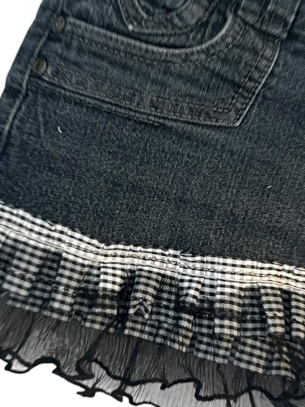 Mini falda vaquera de tiro bajo con encaje