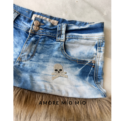 Vintage Low-Rise Denim Shorts with Faux Fur