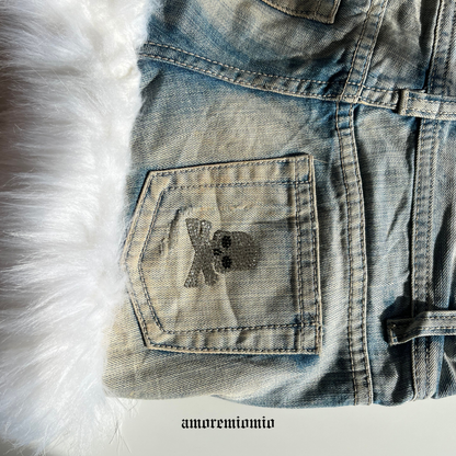 Low-Rise Denim Mini Skirt with Faux Fur
