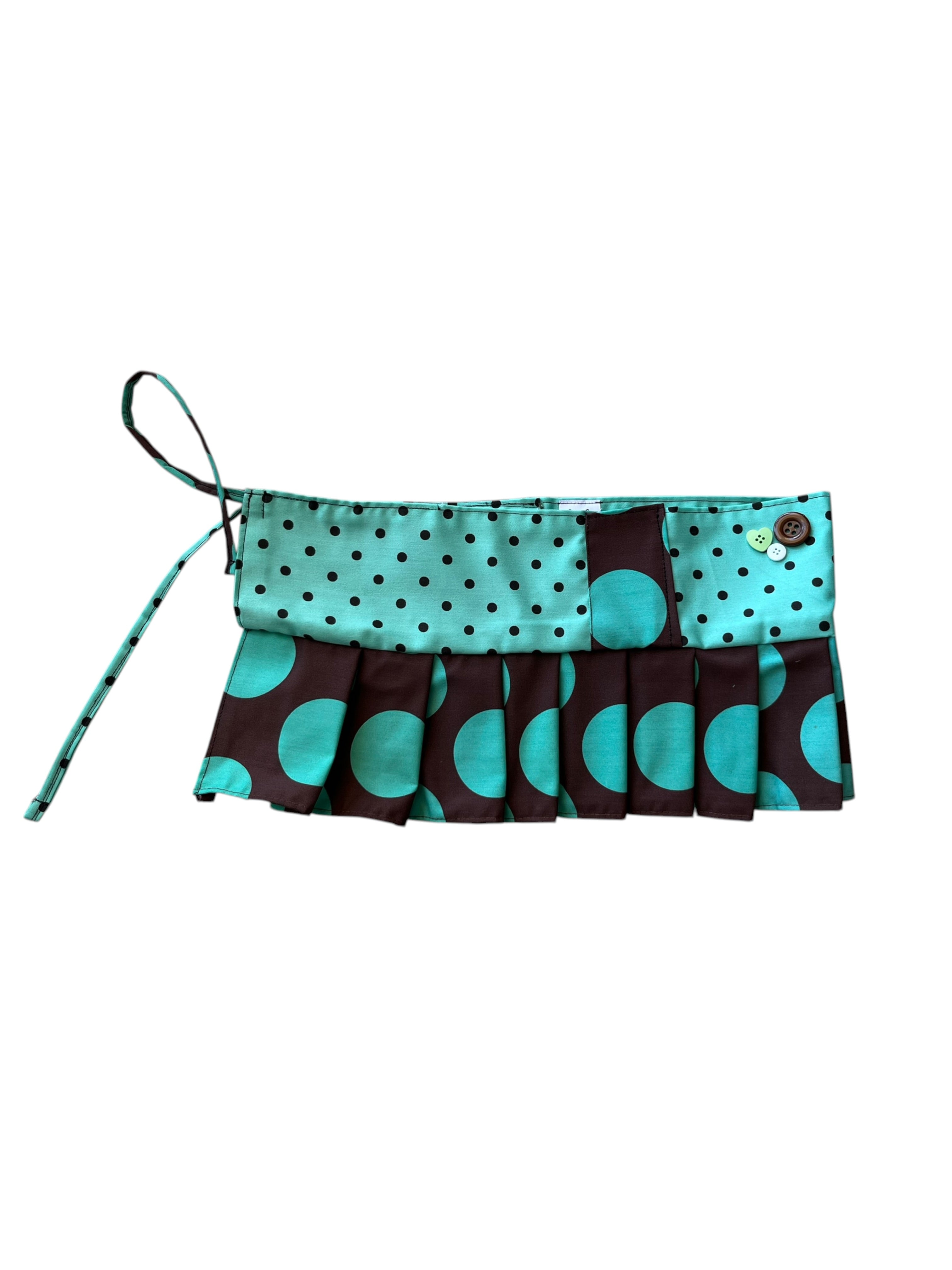 mini skirt with brown and turquoise polka dots