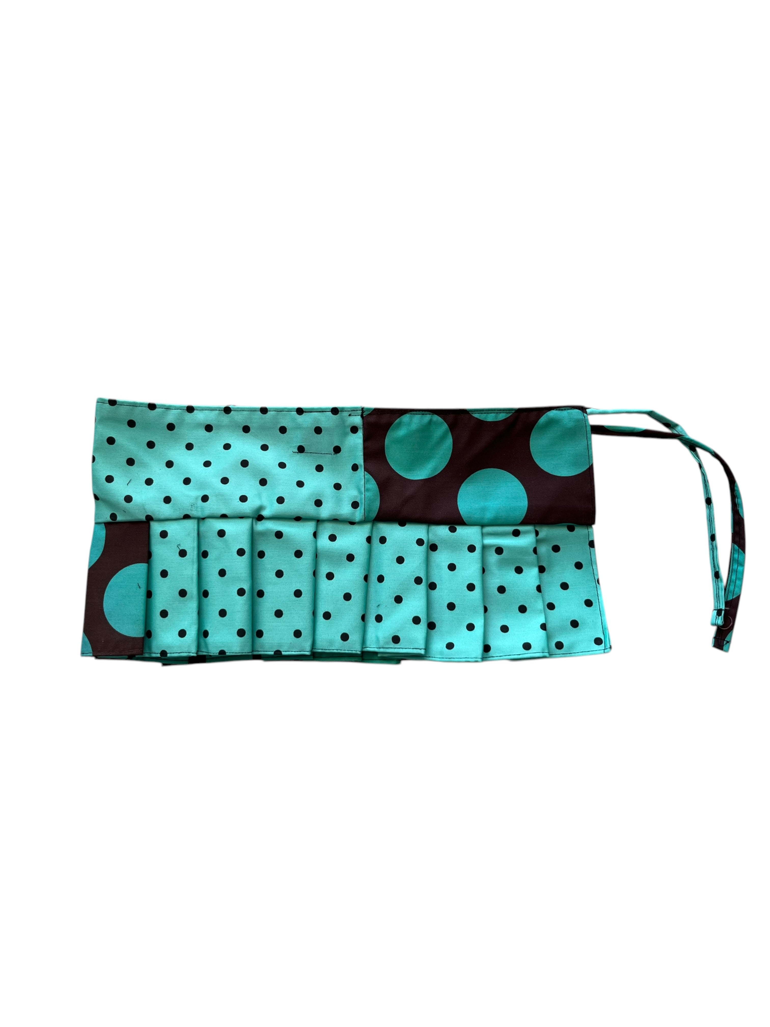 mini skirt with brown and turquoise polka dots