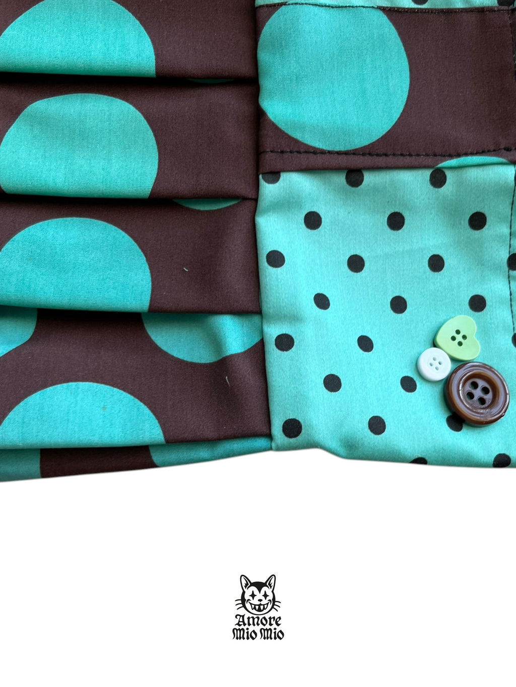 mini skirt with brown and turquoise polka dots
