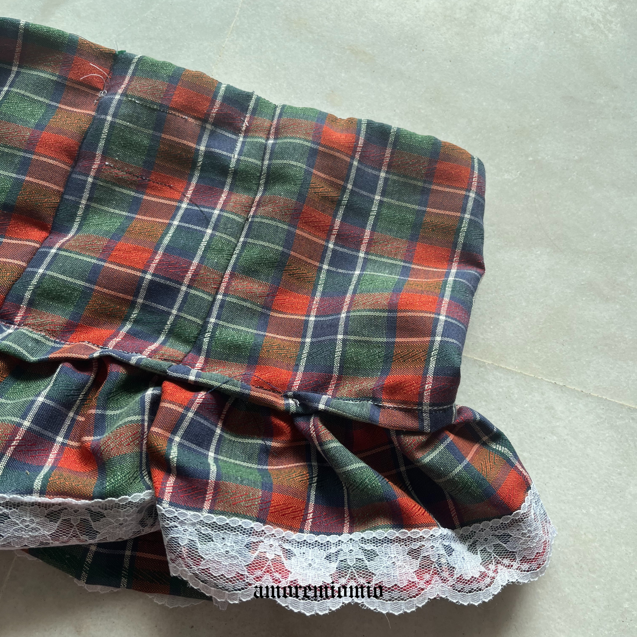 Plaid Mini Skirt with Lace Trim & Straps