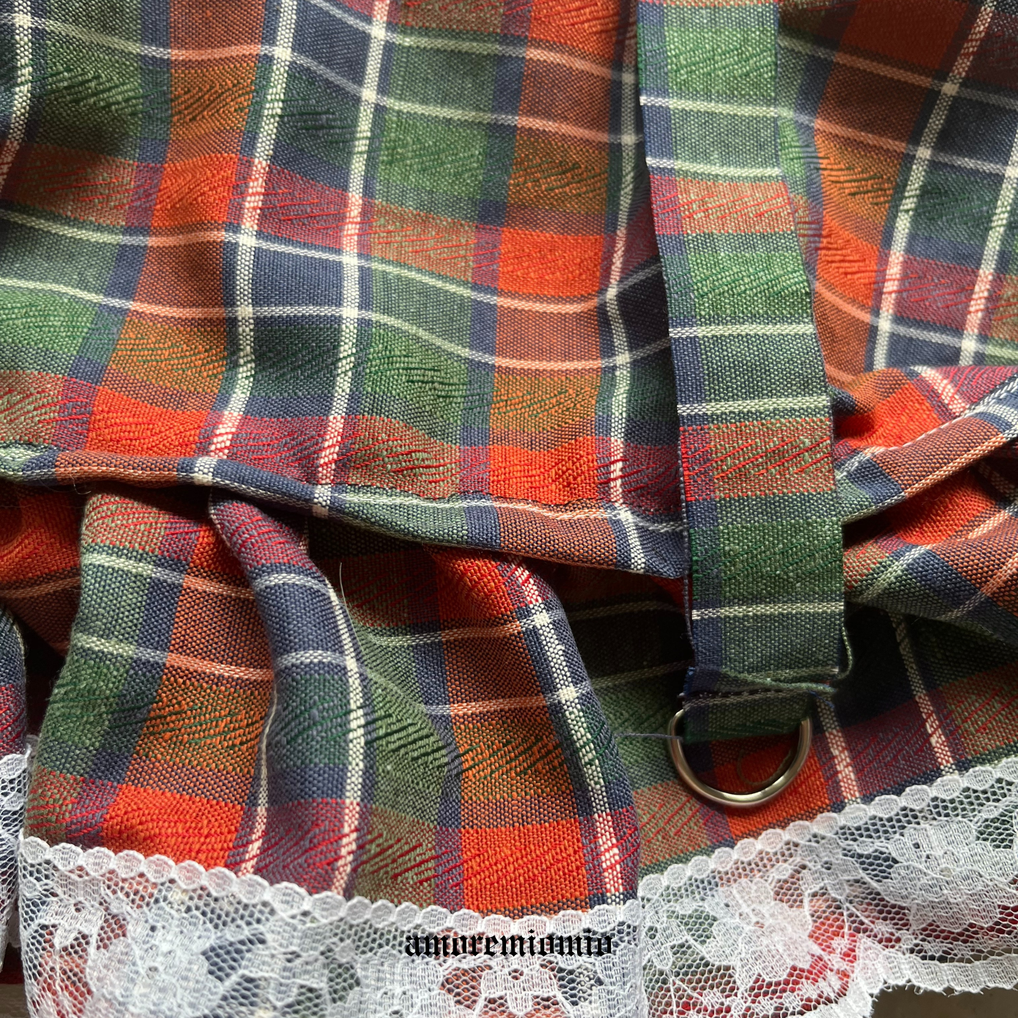 Plaid Mini Skirt with Lace Trim & Straps