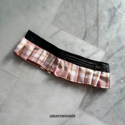 Plaid Mini Skirt with Leather Waistband