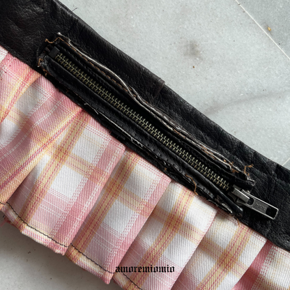 Plaid Mini Skirt with Leather Waistband