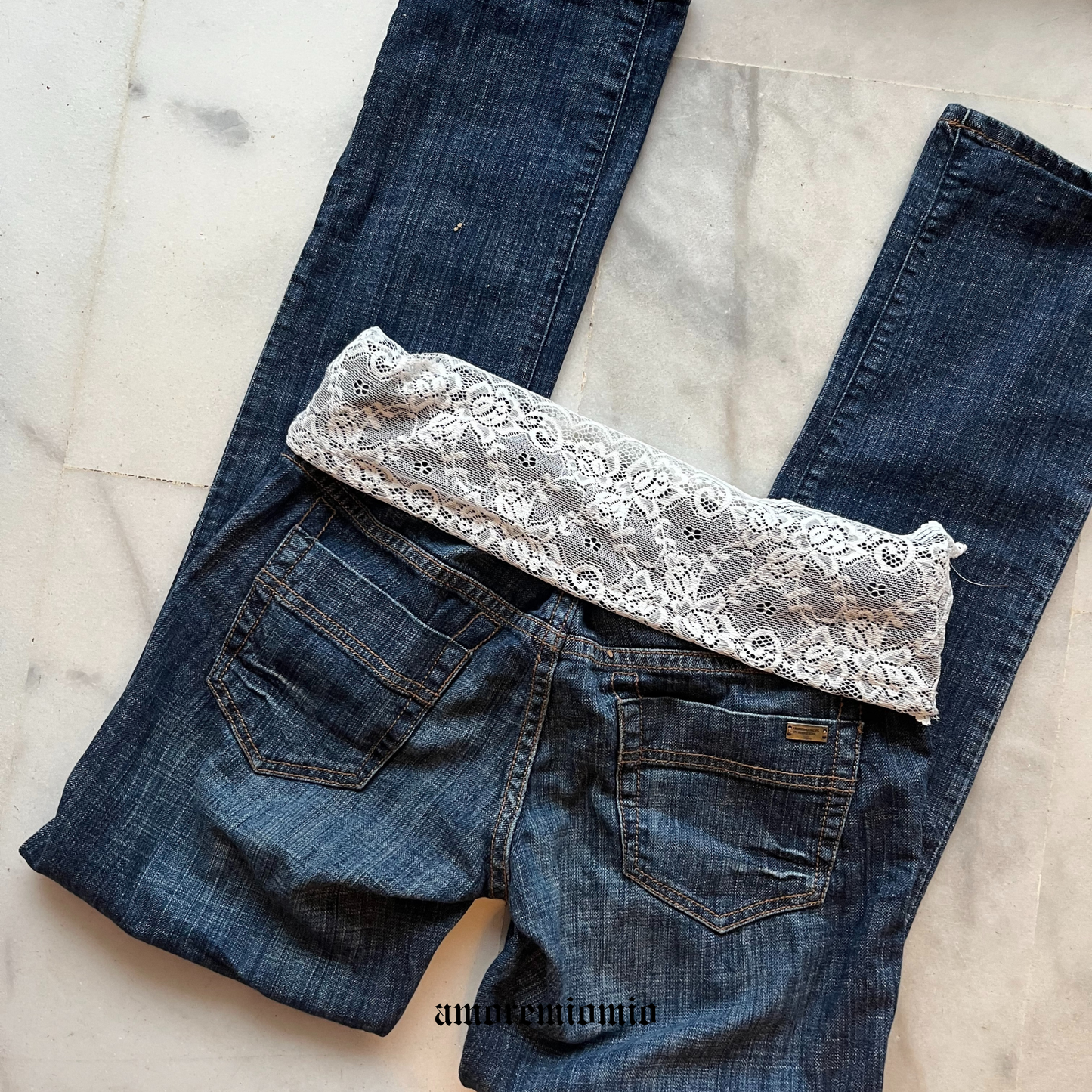 Low Rise Lace Denim Pants