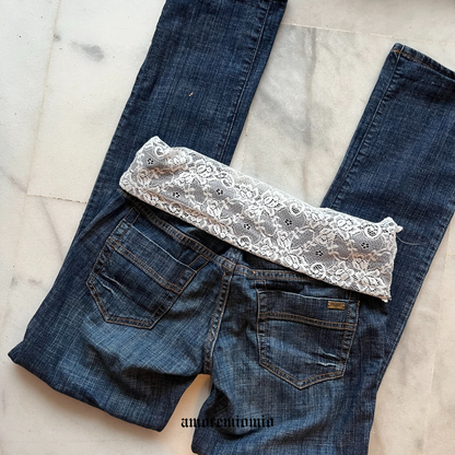 Low Rise Lace Denim Pants