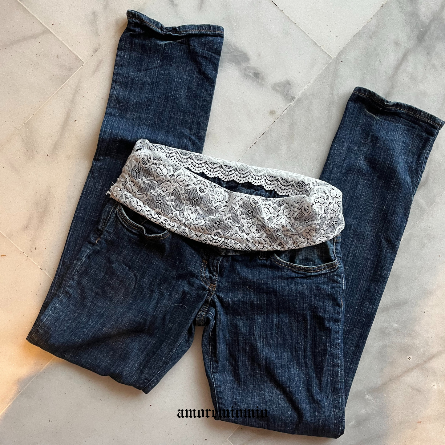 Low Rise Lace Denim Pants