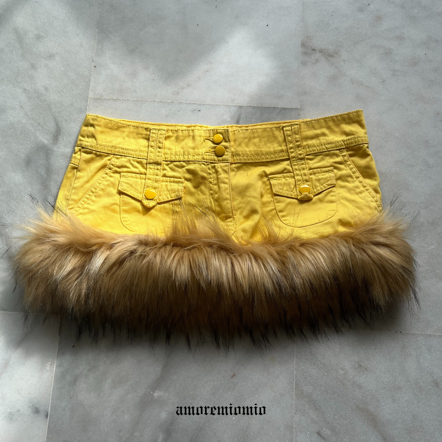 2K Yellow Mini Skirt with Faux Fur Trim