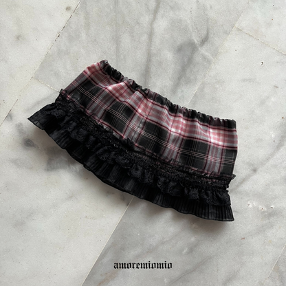 Gothic Plaid Mini Skirt with Lace