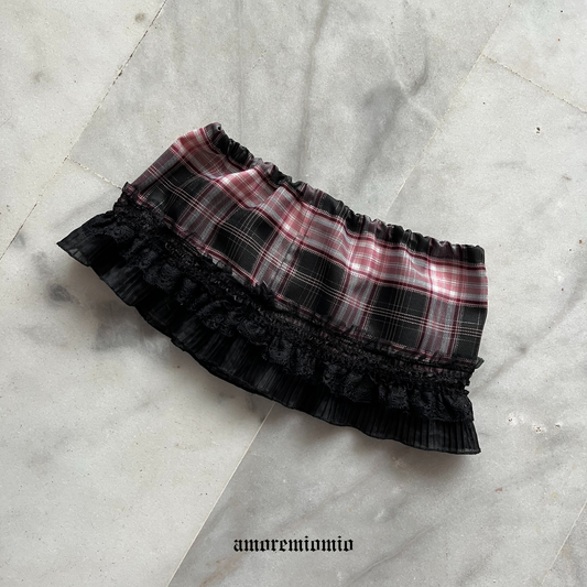 Gothic Plaid Mini Skirt with Lace