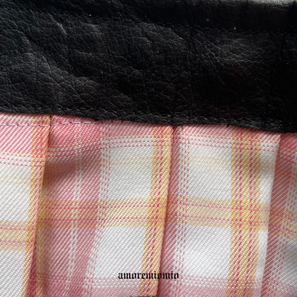 Plaid Mini Skirt with Leather Waistband