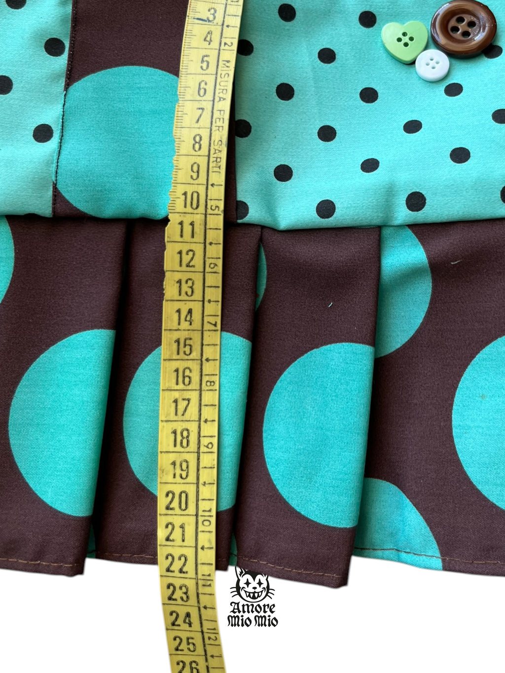 mini skirt with brown and turquoise polka dots