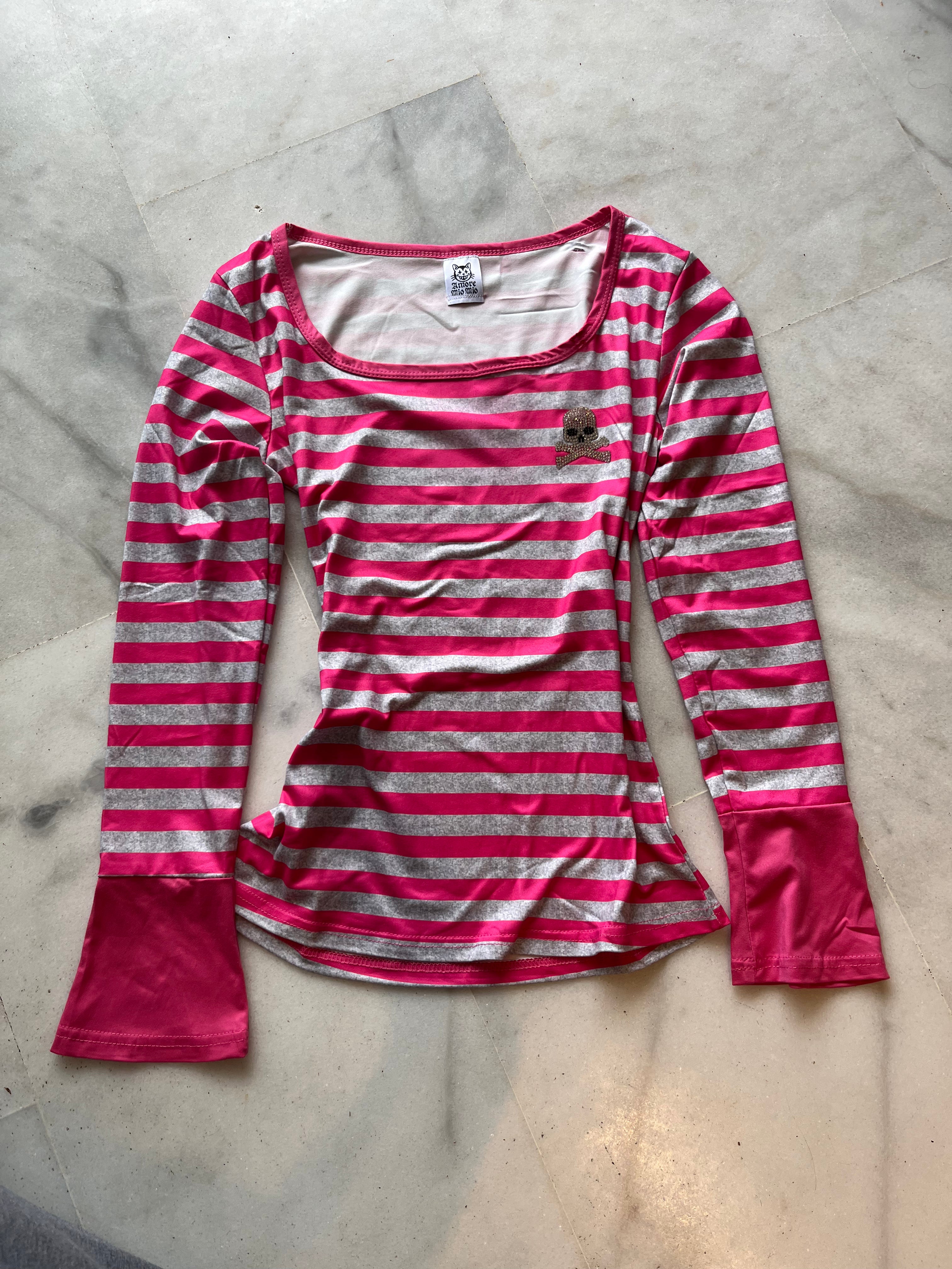 striped t-shirt with skull patch