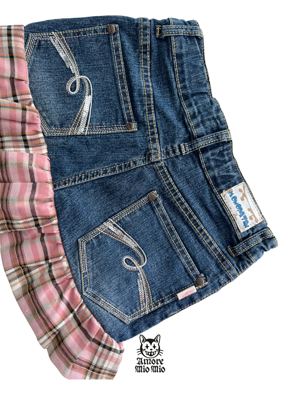 falda vaquera con pliegues de cuadros