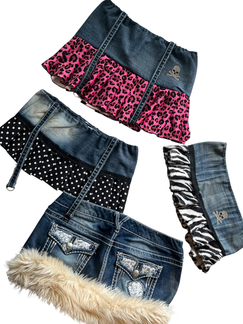 mini falda vaquera con plieges de leopardo rosa