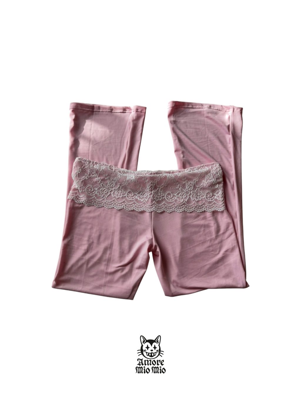 leggins rosa de tiro bajo con  encaje