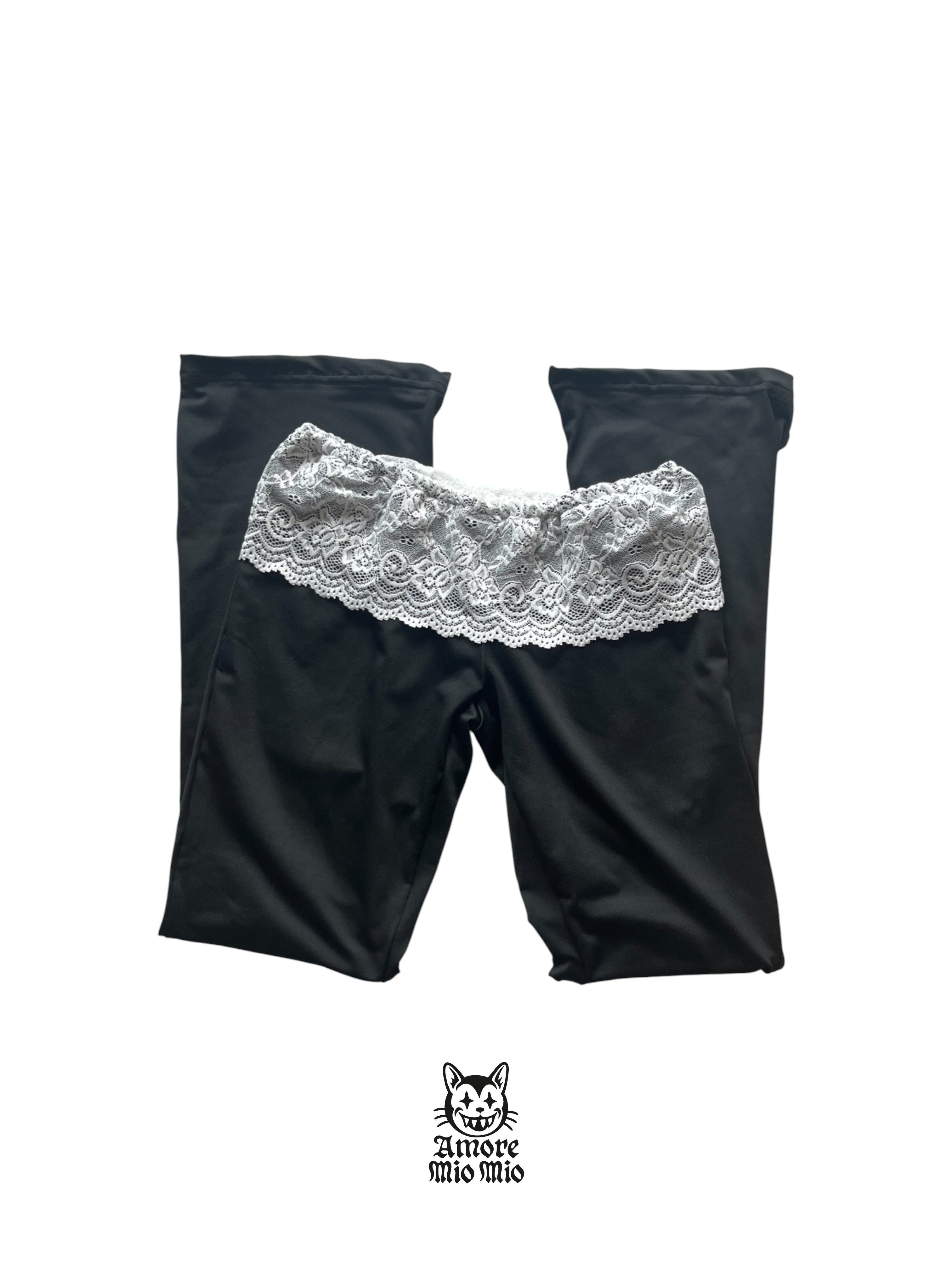 leggins negros de tiro bajo con encaje