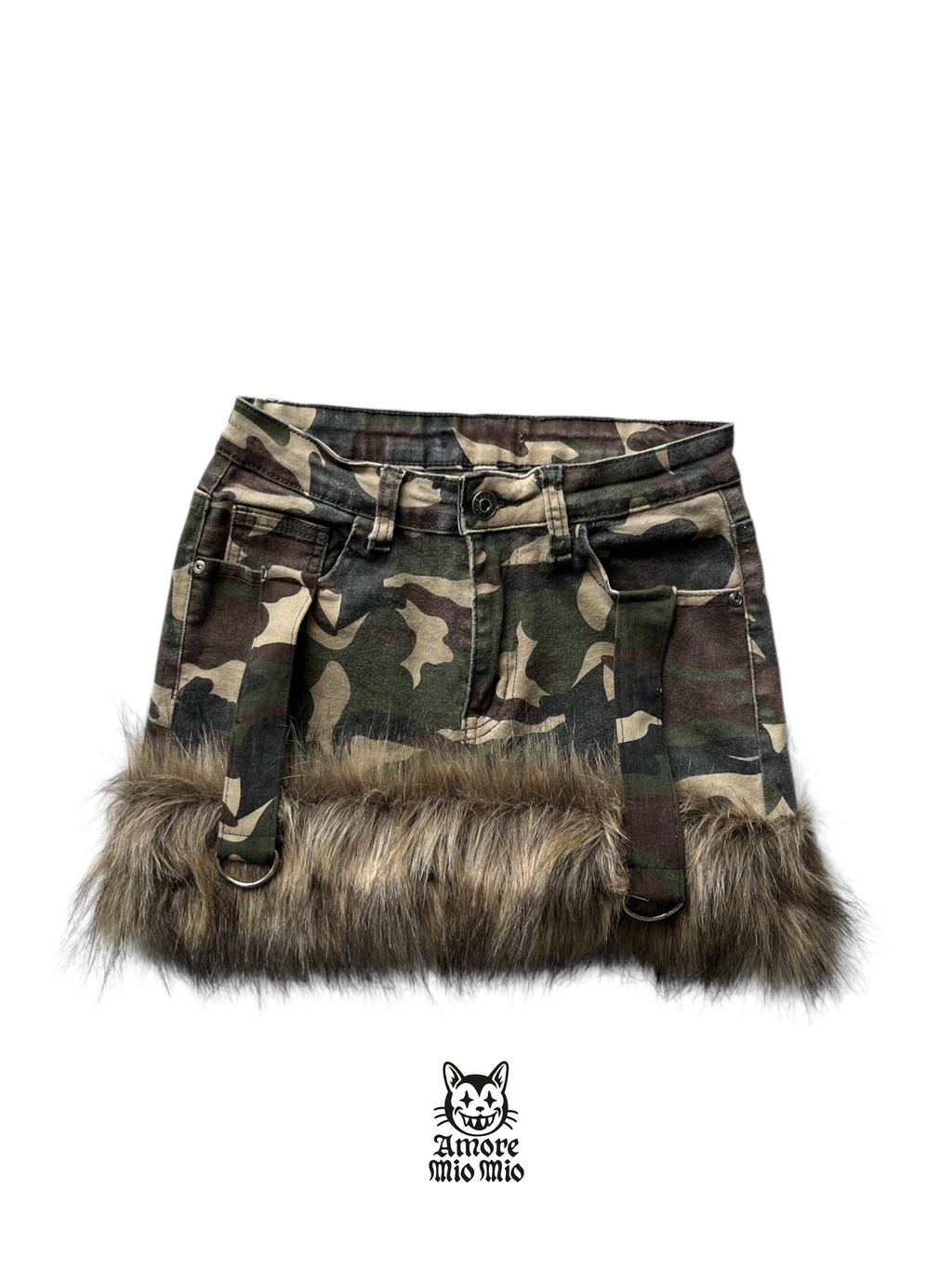 mini falda militar con pelo sintetico