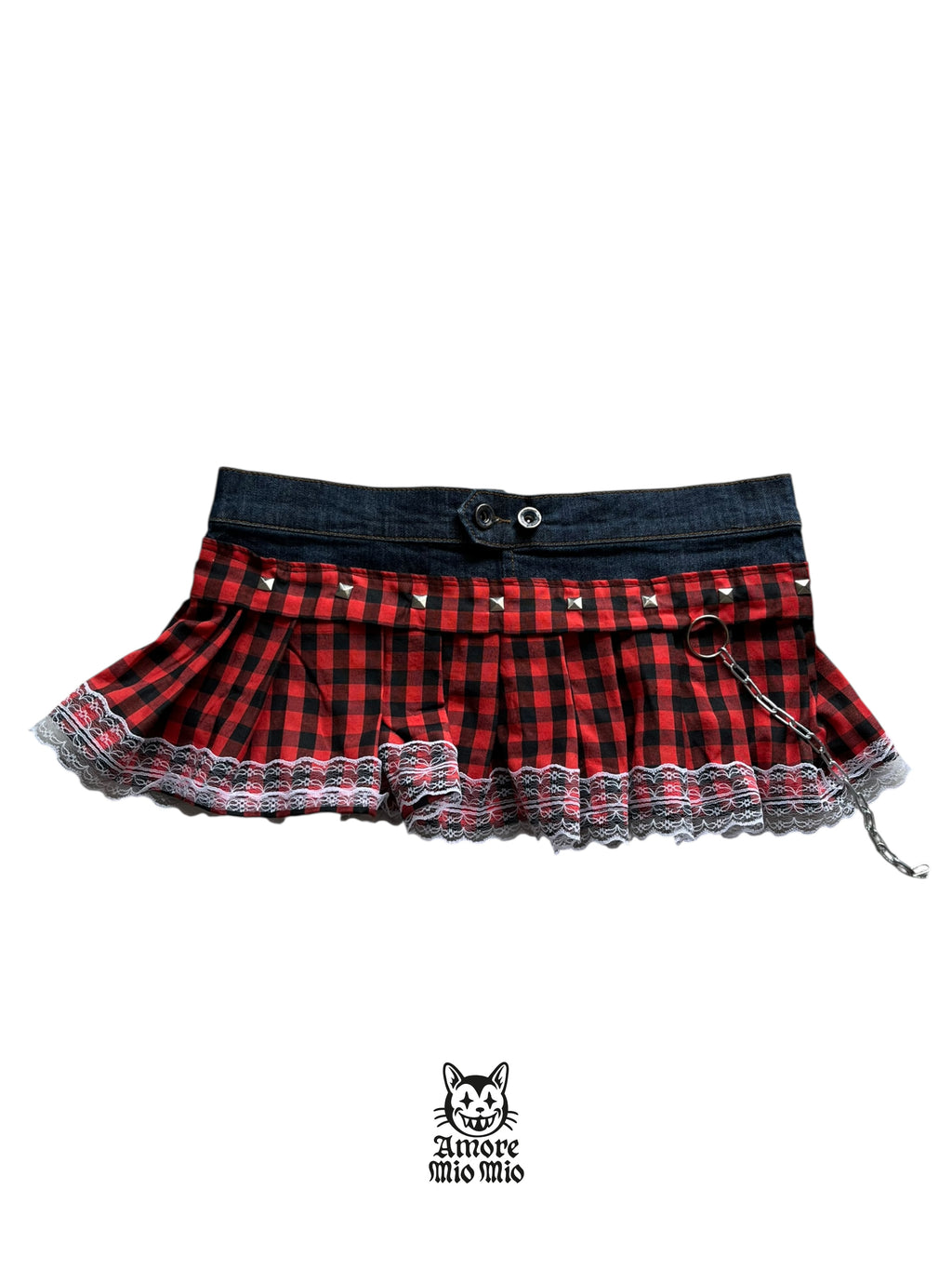 mini falda de tiro bajo  cuadros rockstard