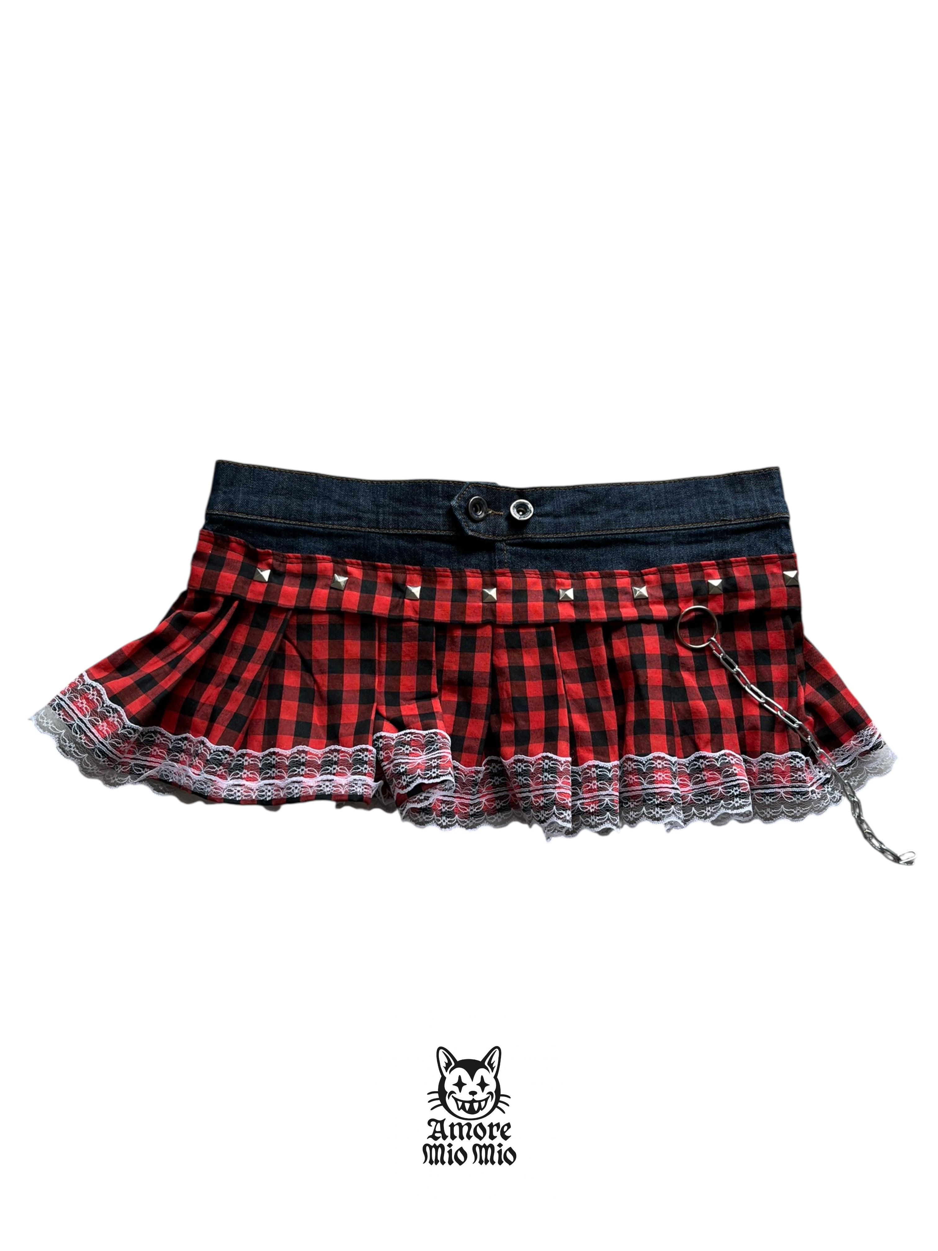 mini falda de tiro bajo  cuadros rockstard