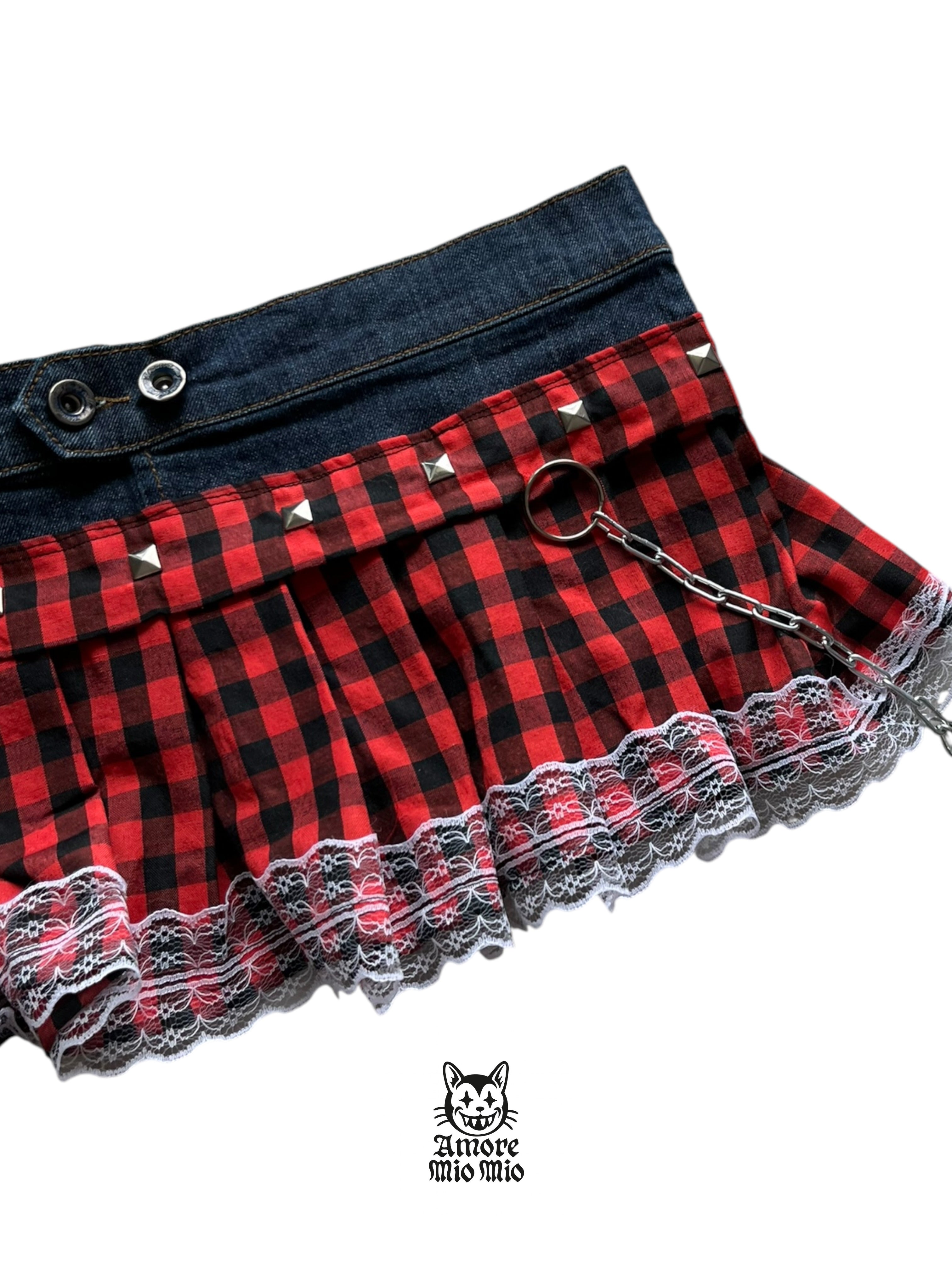 mini falda de tiro bajo  cuadros rockstard