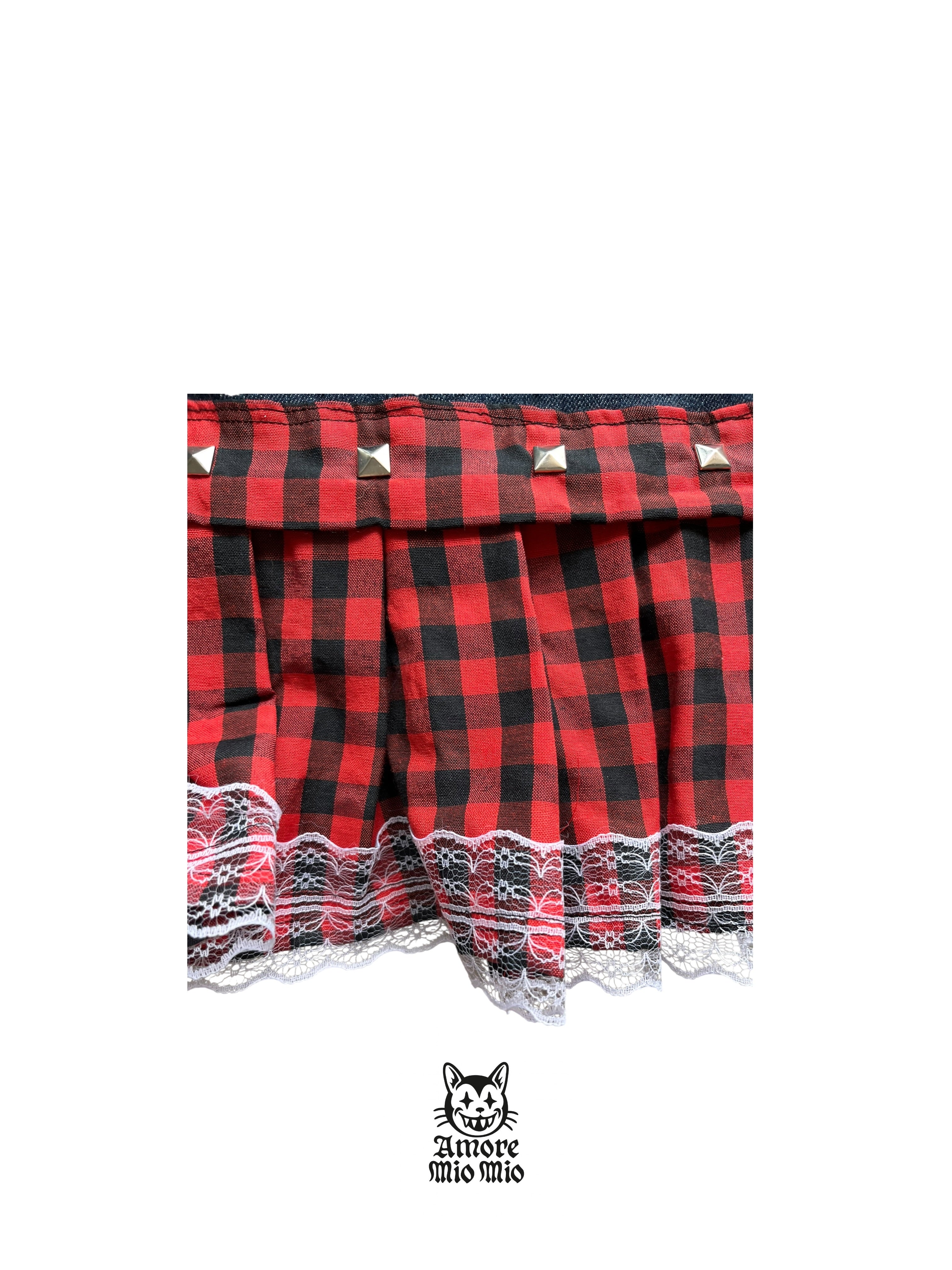 mini falda de tiro bajo  cuadros rockstard