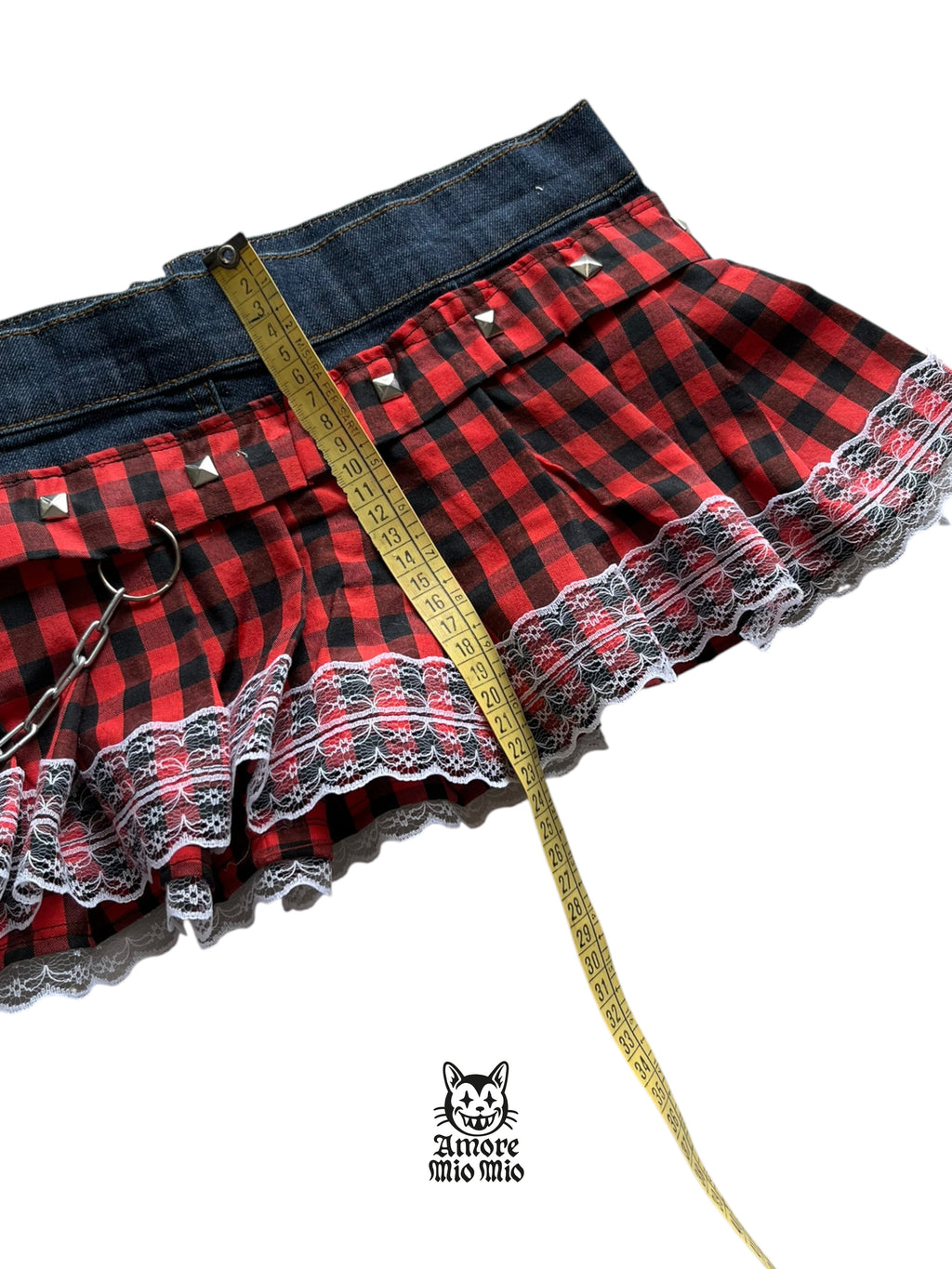 mini falda de tiro bajo  cuadros rockstard