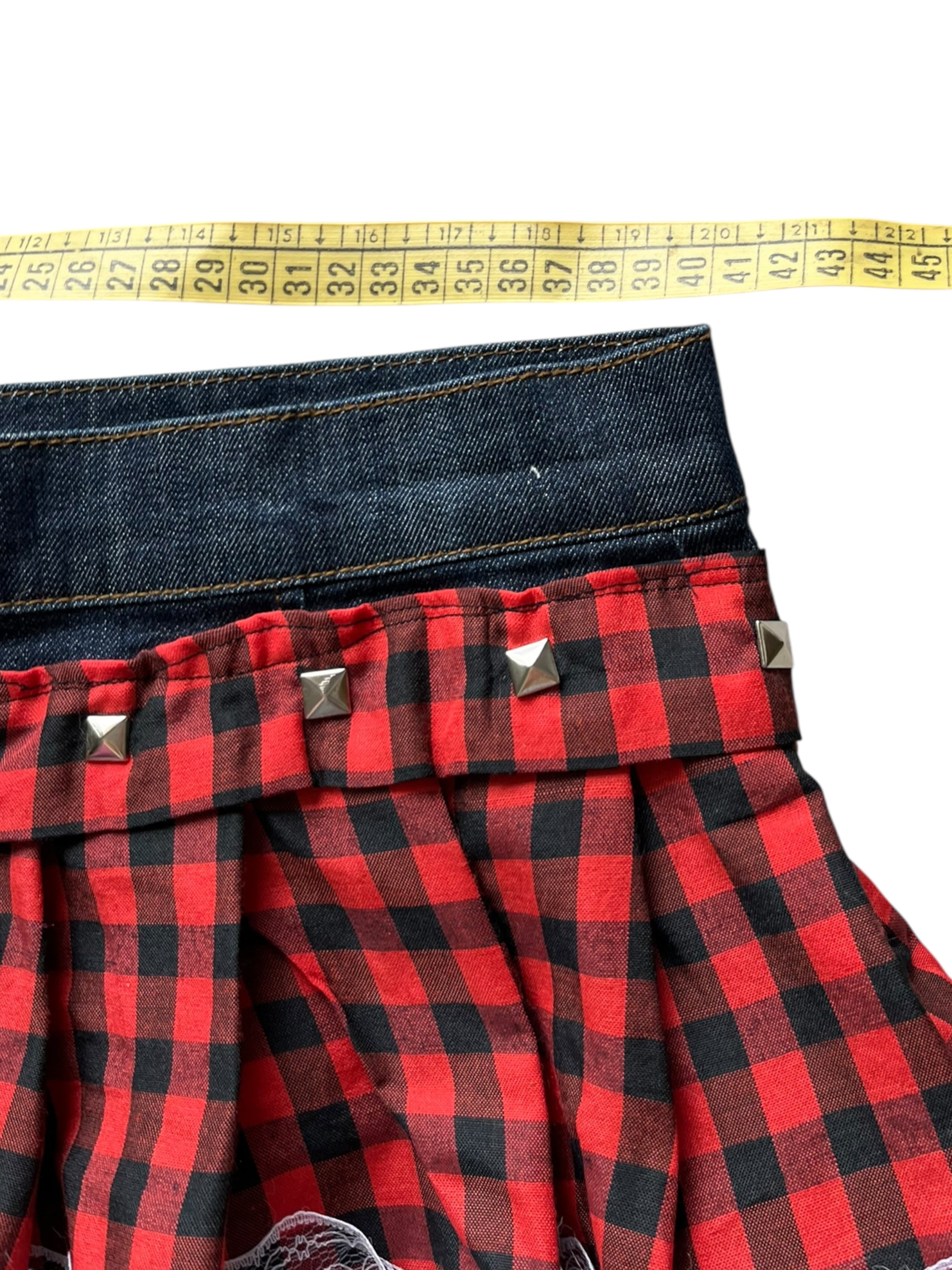 mini falda de tiro bajo  cuadros rockstard