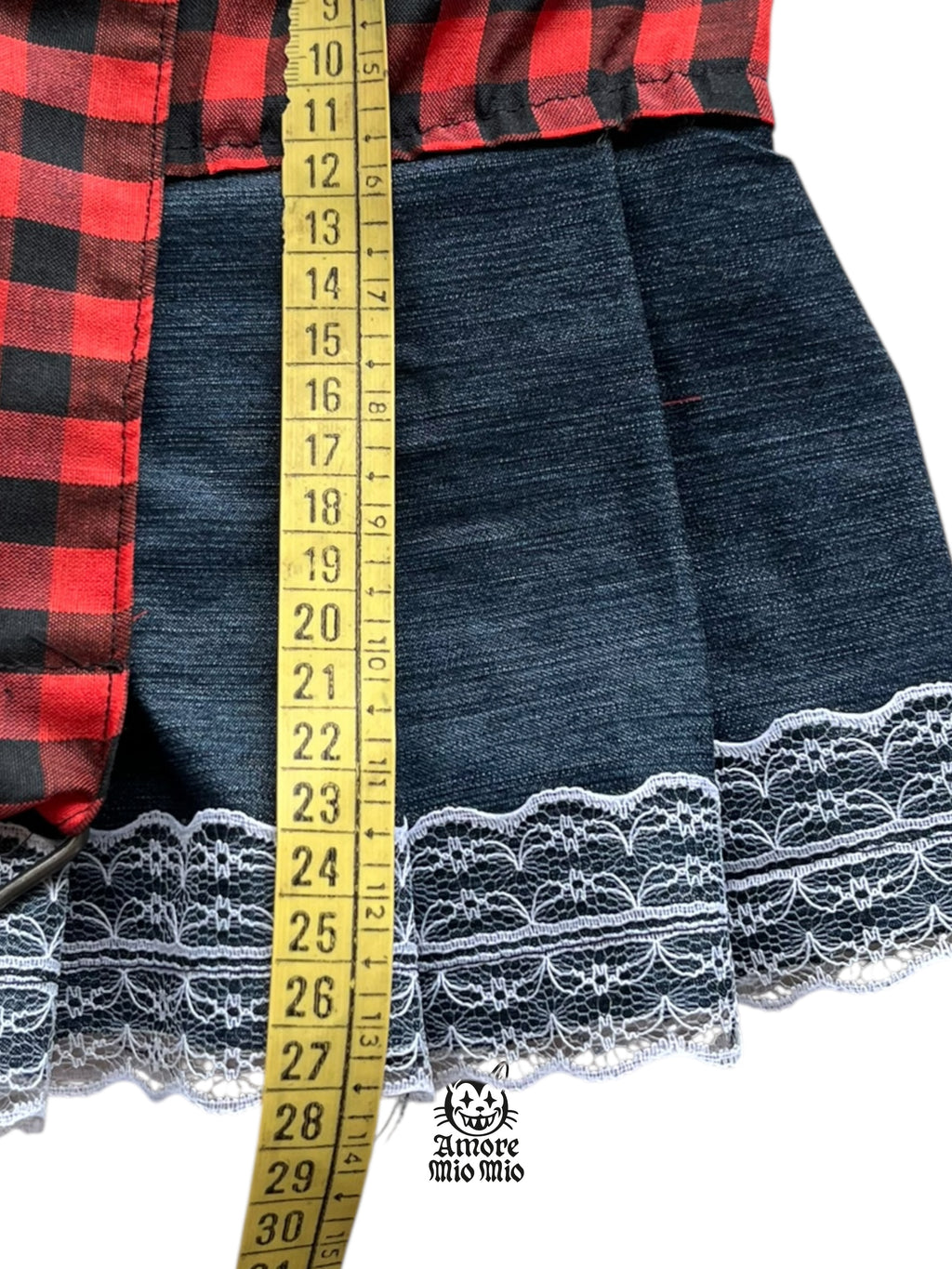 mini falda tiro bajo cuadros rojos