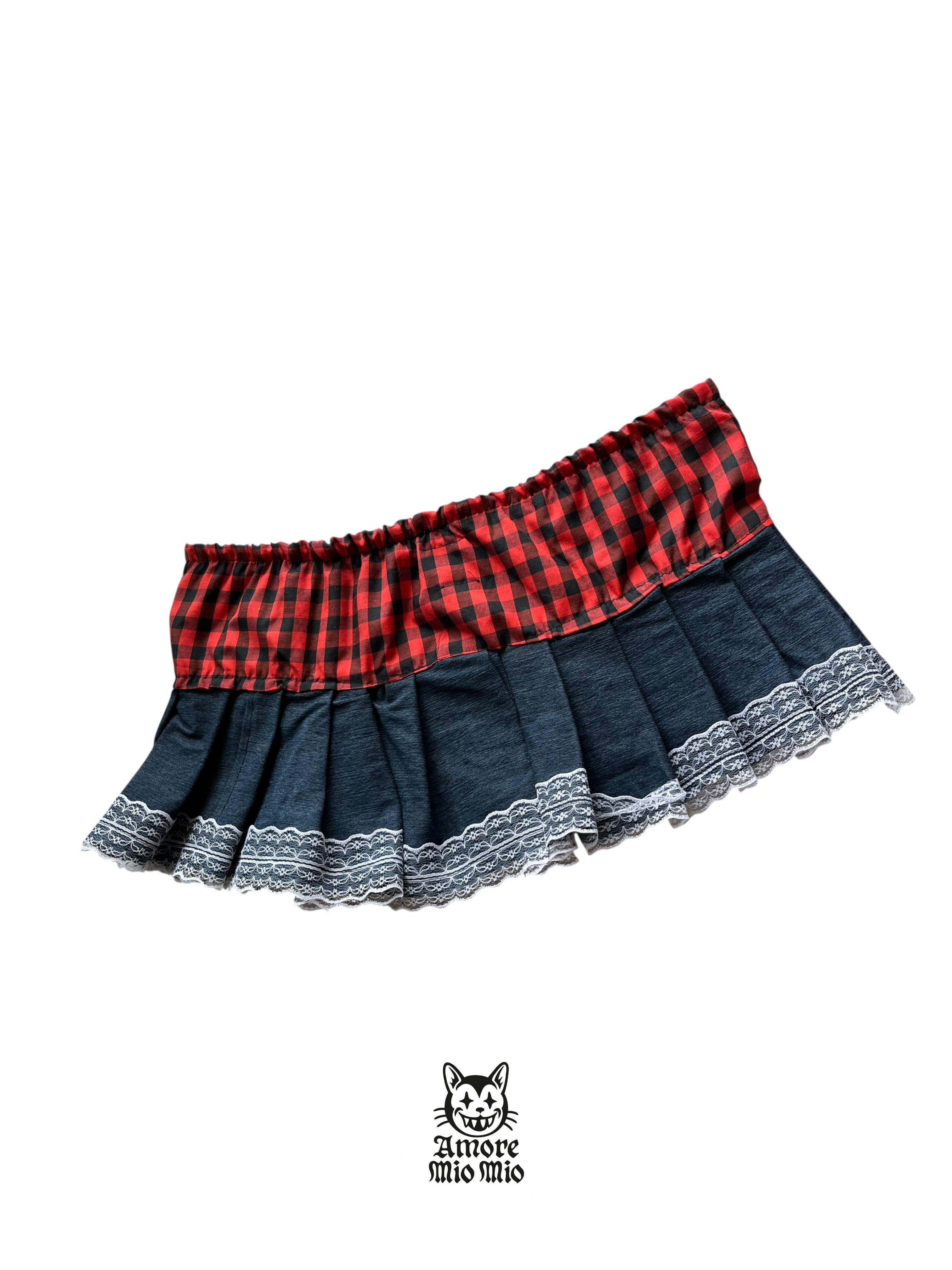 mini falda tiro bajo cuadros rojos