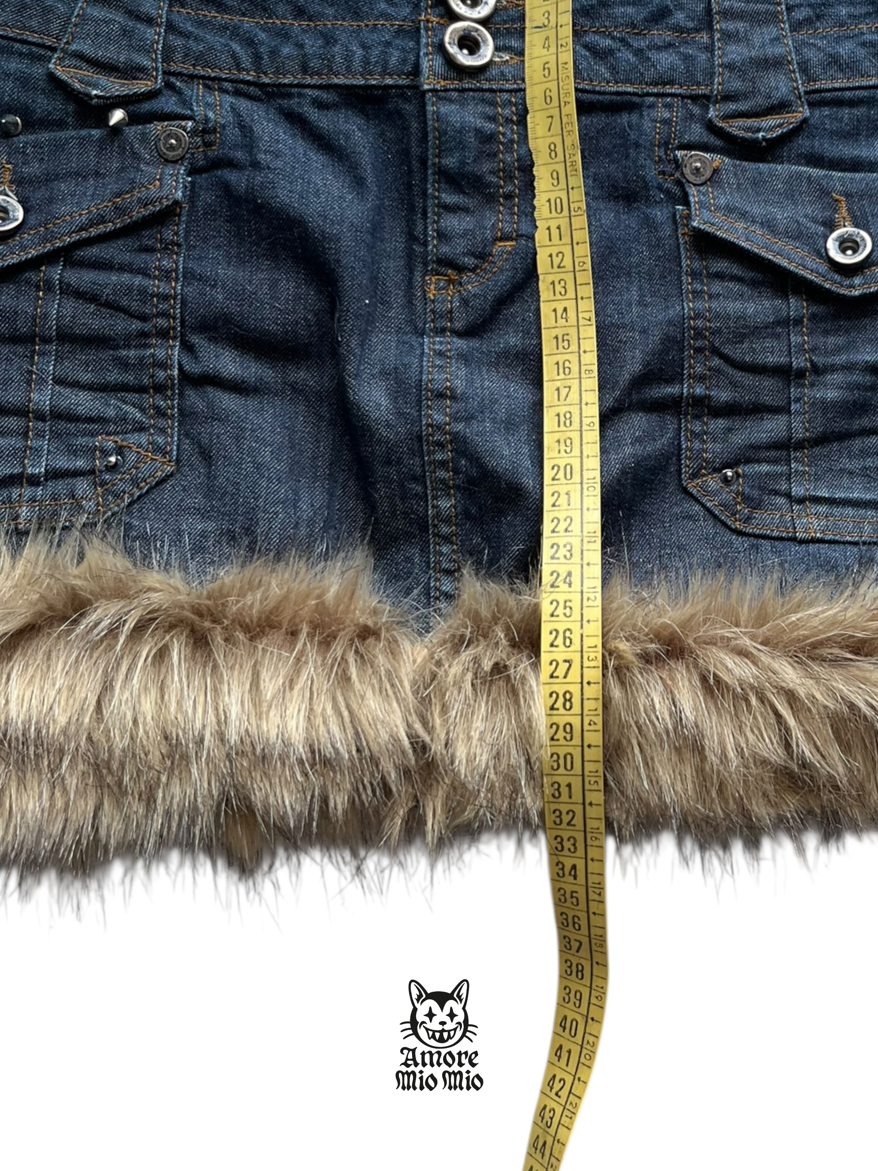 mini falda tiro bajo vaquera con pelo sintetico