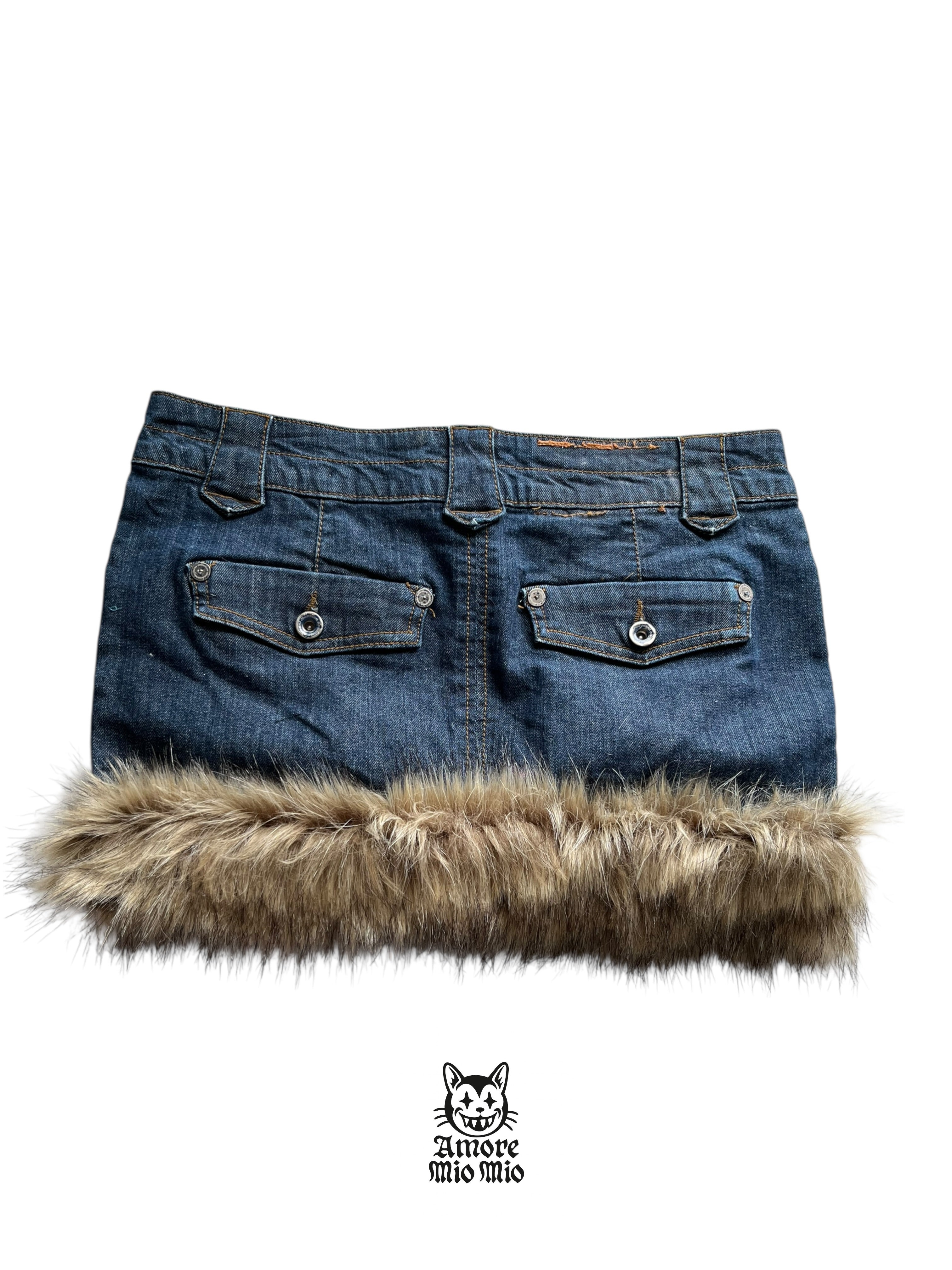 mini falda tiro bajo vaquera con pelo sintetico