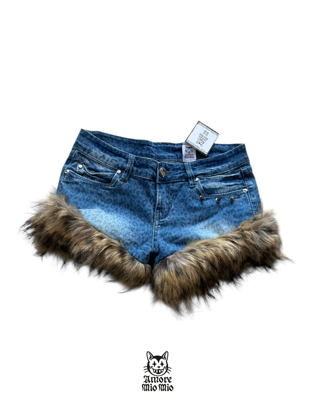 mini shorts tiro bajo con pelo