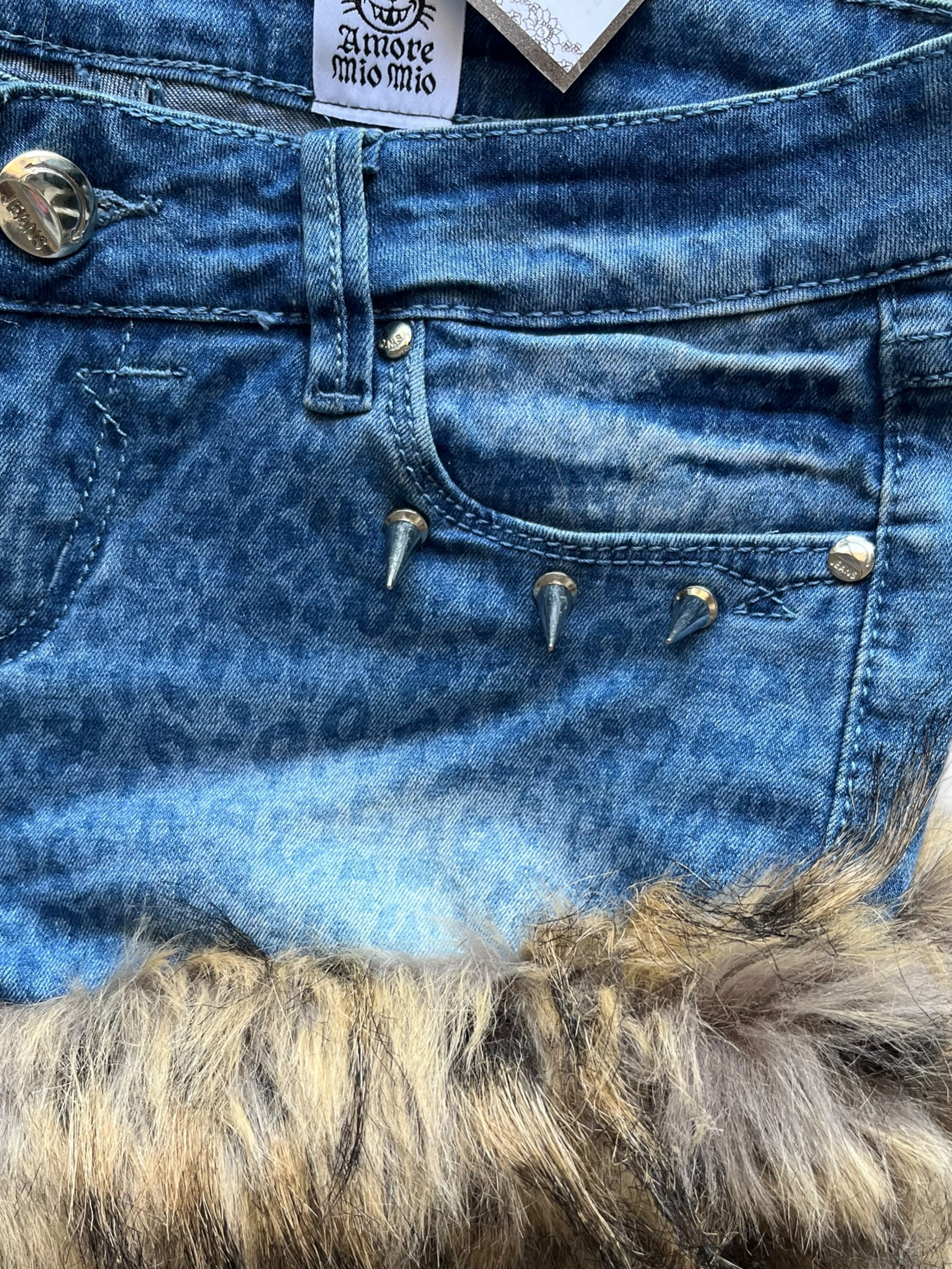 low-rise mini shorts with fur