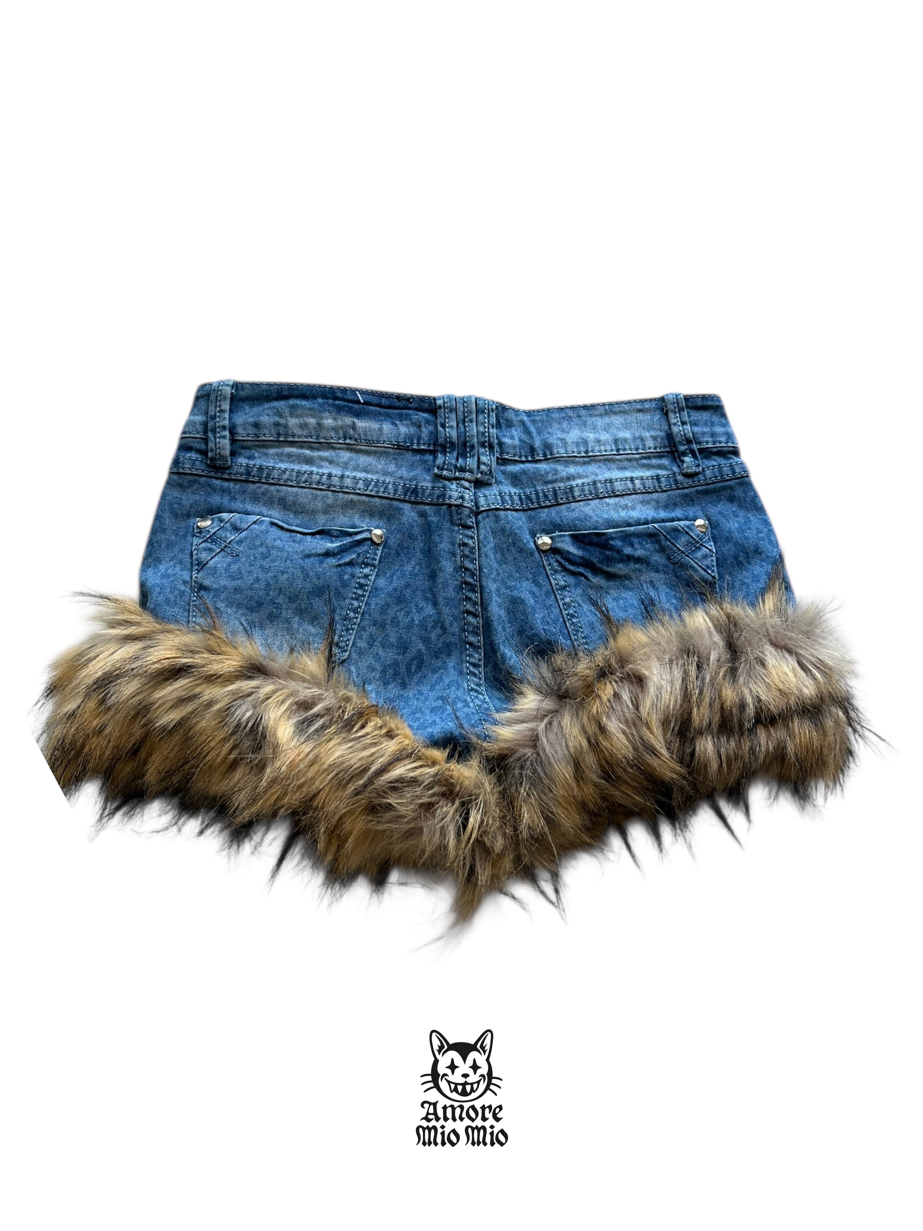 low-rise mini shorts with fur
