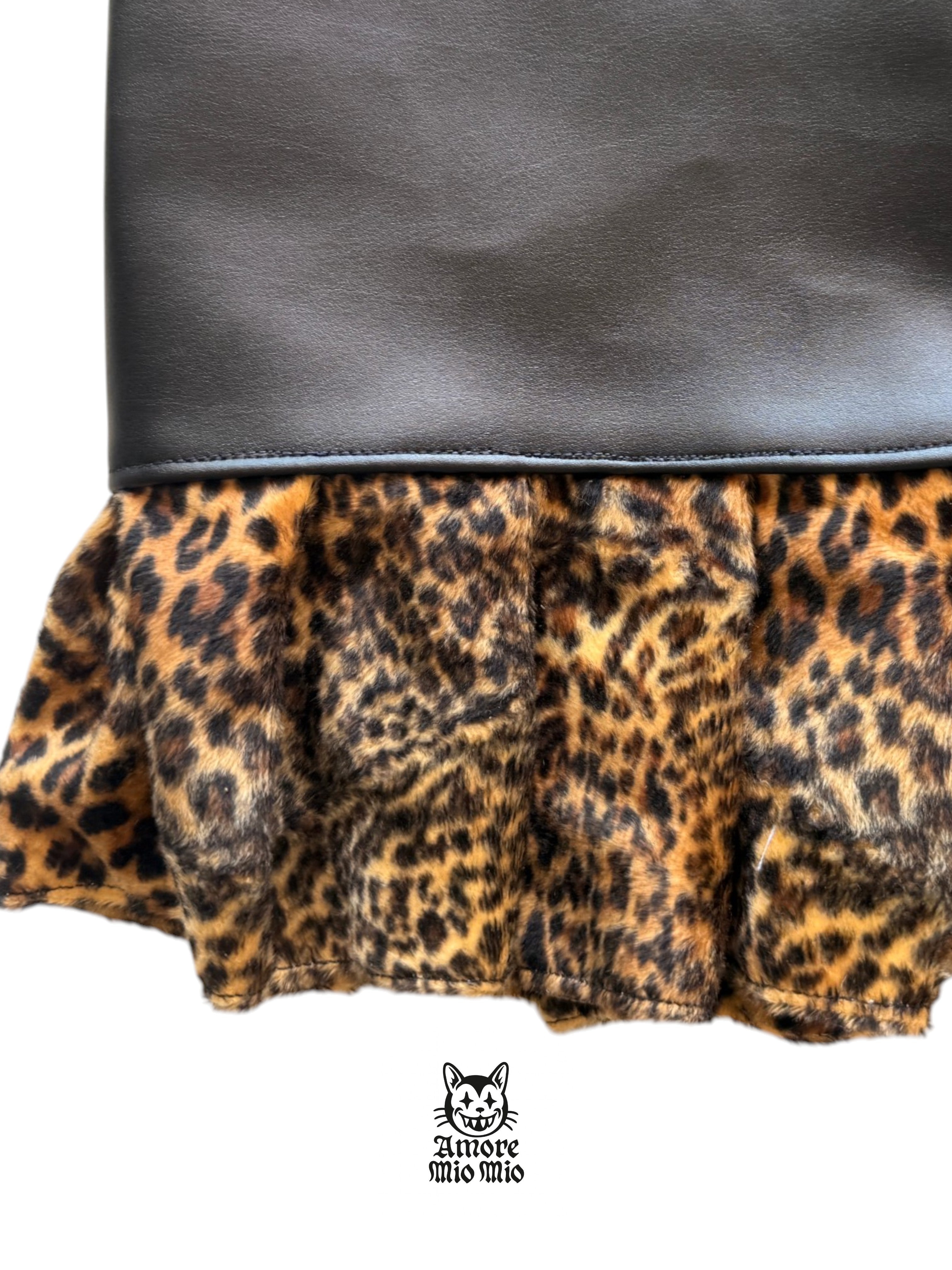 XS mini falda pelo leopardo y polipiel